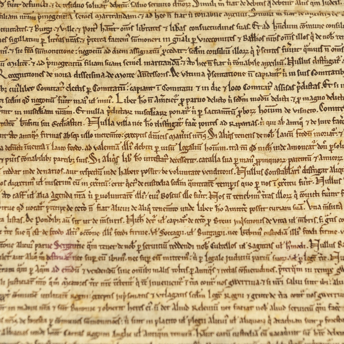 Magna Carta in Salisbury Cathedral, England. It is a charter agreed by King John of England at Runnymede, near Windsor, on 15 June 1215. First drafted by the Archbishop of Canterbury to make peace between the unpopular King and a group of rebel barons, it promised the protection of church rights, protection for the barons from illegal imprisonment, access to swift justice, and limitations on feudal payments to the Crown, to be implemented through a council of 25 barons. It influenced the early American colonists in the Thirteen Colonies and the formation of the American Constitution in 1789, which became the supreme law of the land in the new republic of the United States.
