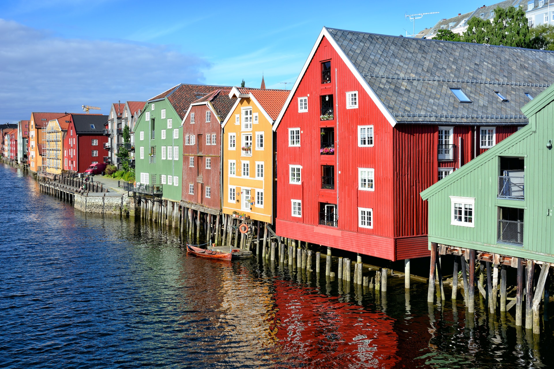 Colorful houses in old town of Trondheim, Norway 